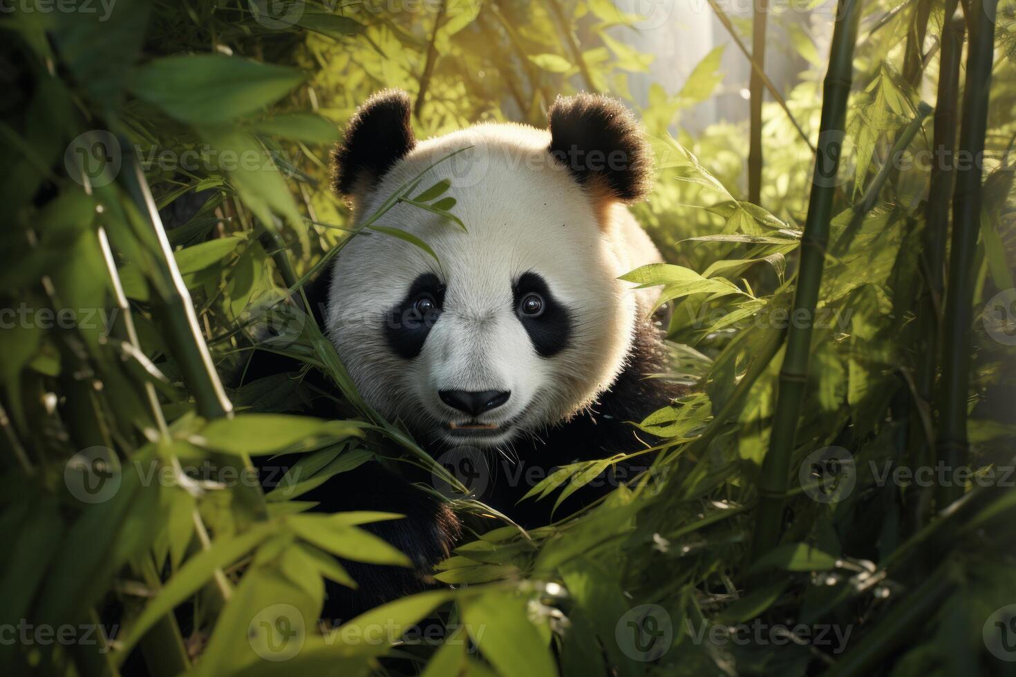 AI generated Tranquil Panda bamboo forest. Generate Ai photo