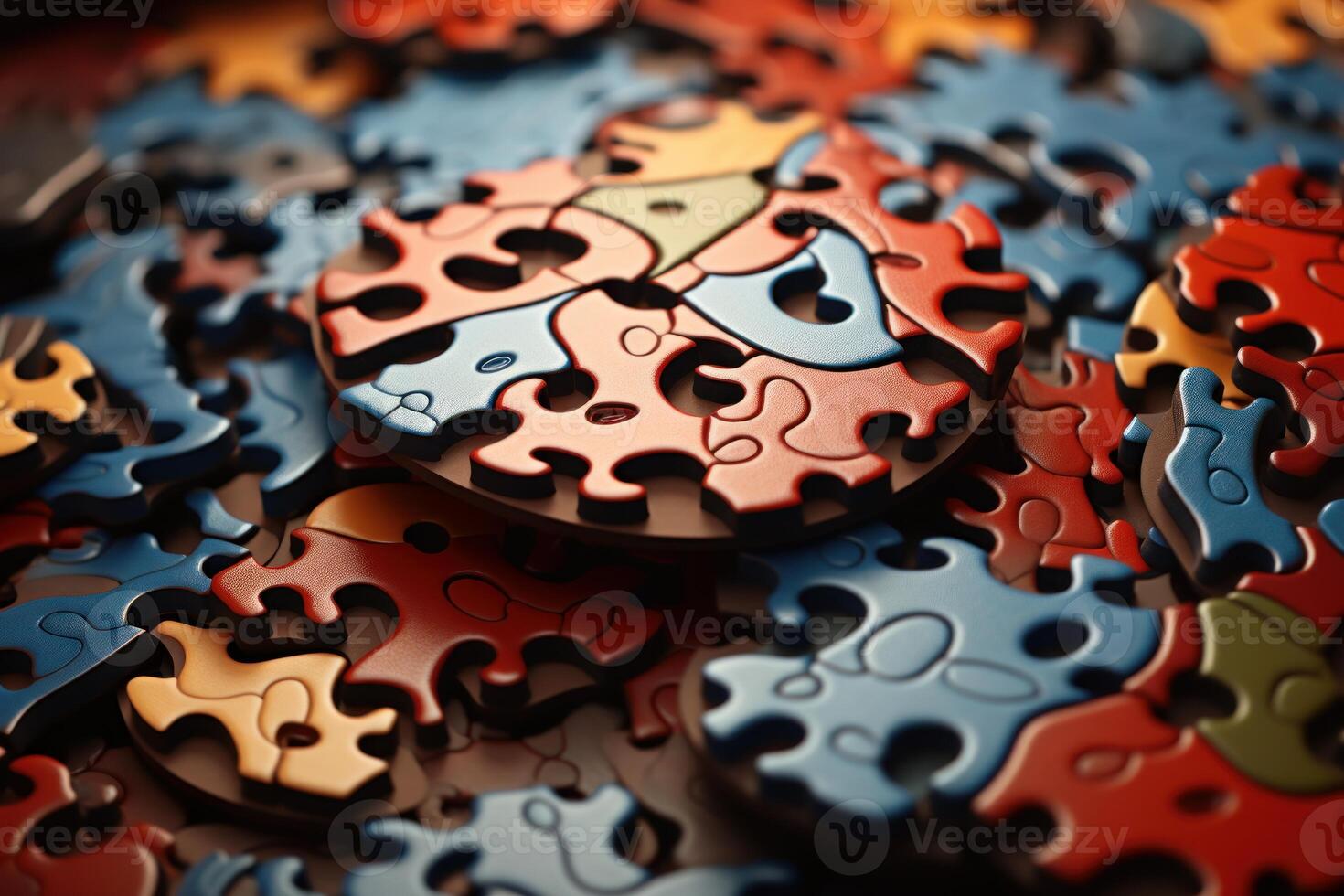 AI generated Intricate Puzzle pieces closeup. Generate Ai photo