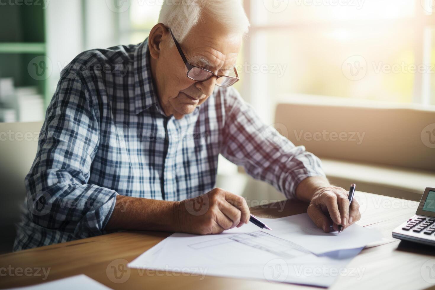 AI generated Resourceful Pensioner managing finances. Generate Ai photo