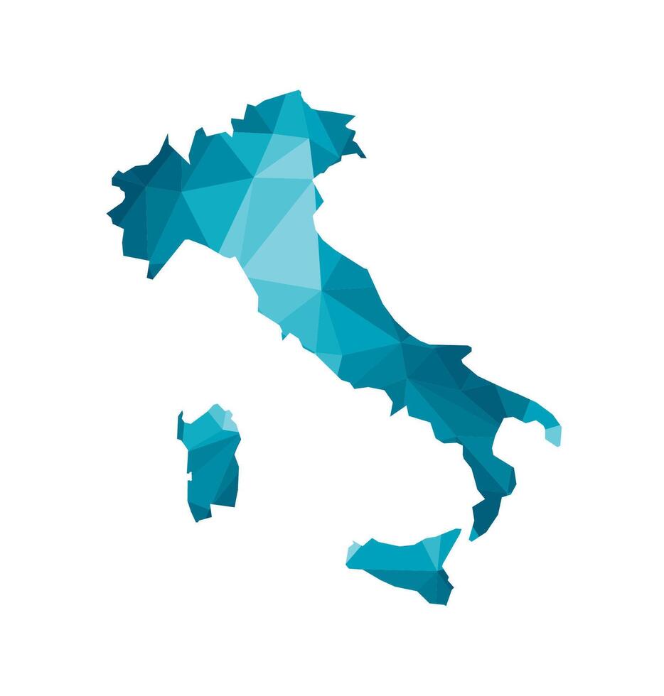 Vector isolated illustration icon with simplified blue silhouette of Italy map. Polygonal geometric style, triangular shapes. White background.