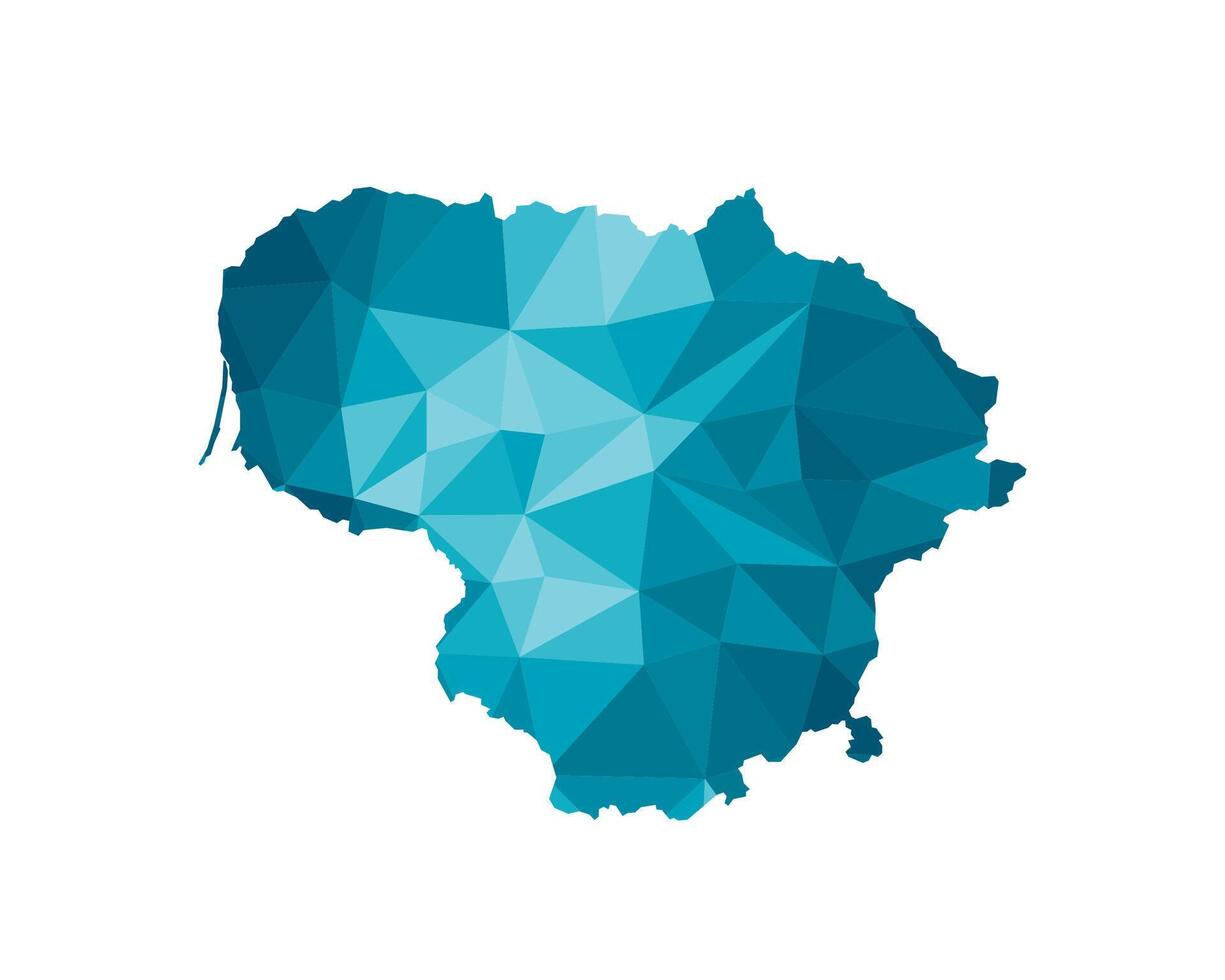Vector isolated illustration icon with simplified blue silhouette of Lithuania map. Polygonal geometric style, triangular shapes. White background.