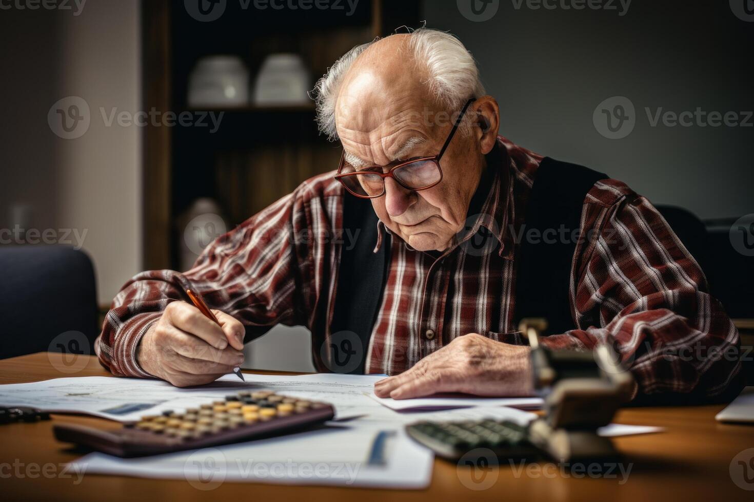 AI generated Pensioner managing finances. Generate Ai photo