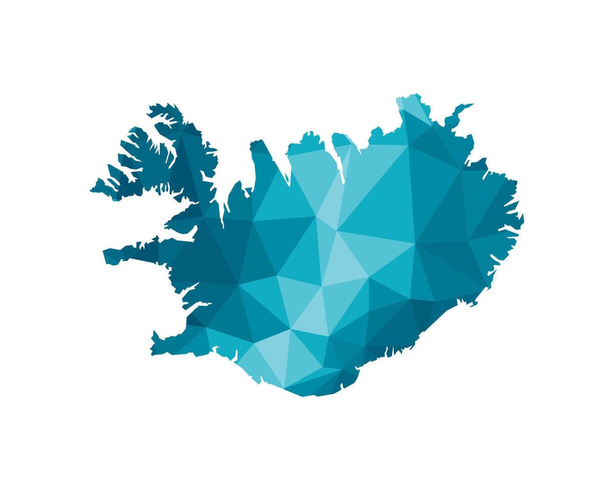 Vector isolated illustration icon with simplified blue silhouette of Iceland map. Polygonal geometric style, triangular shapes. White background.