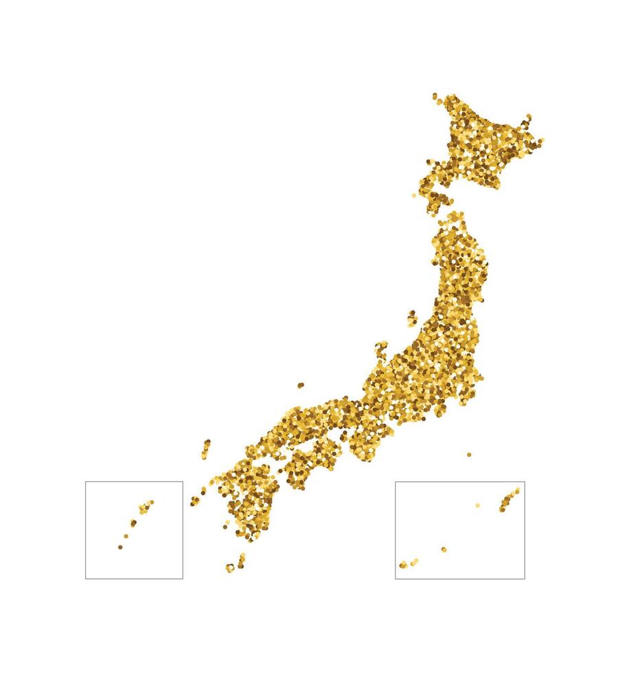 Vector isolated illustration with simplified Japan map. Decorated by shiny gold glitter texture. New Year and Christmas holidays' decoration for greeting card.