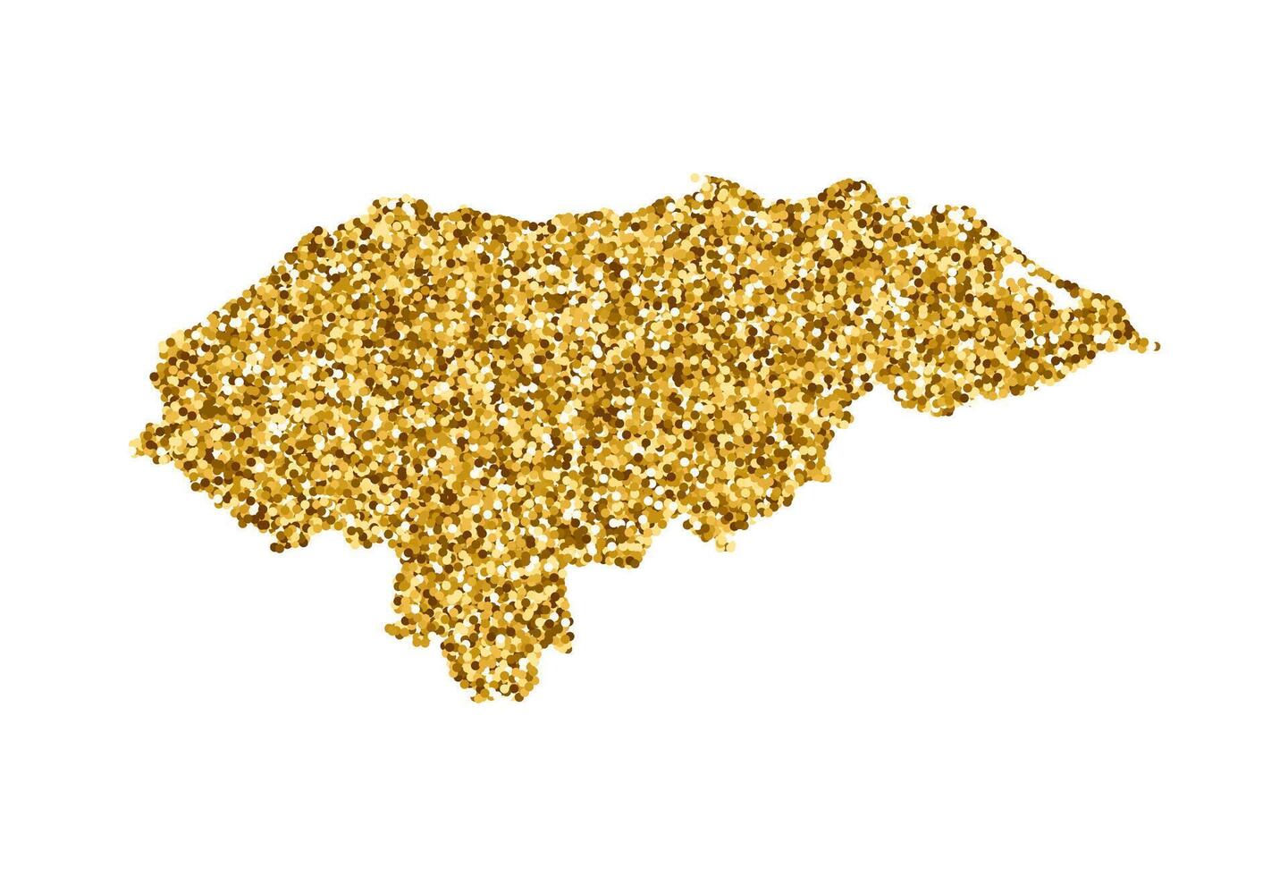 Vector isolated illustration with simplified Honduras map. Decorated by shiny gold glitter texture. Christmas and New Year holidays' decoration for greeting card.