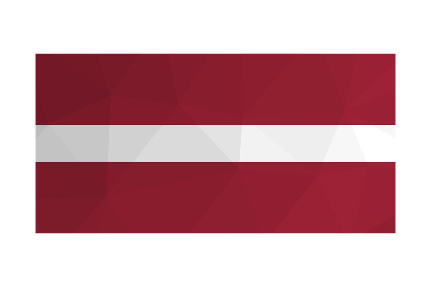 Vector isolated illustration. National Latvian flag with red white red stripes. Official symbol of Latvia. Creative design in low poly style with triangular shapes. Gradient effect.