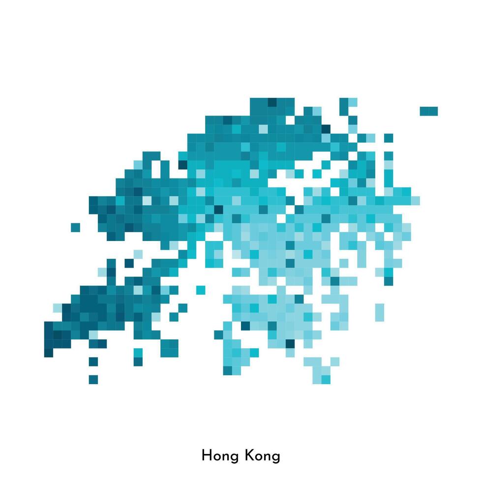 Vector isolated geometric illustration with simple icy blue shape of Hong Kong map. Pixel art style for NFT template. Dotted logo with gradient texture for design on white background