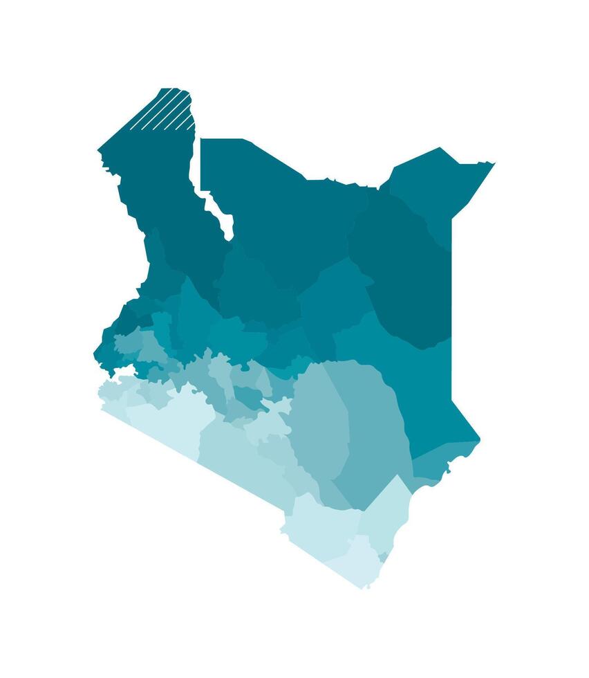 Vector isolated illustration of simplified administrative map of Kenya. Borders of the counties, regions. Colorful blue khaki