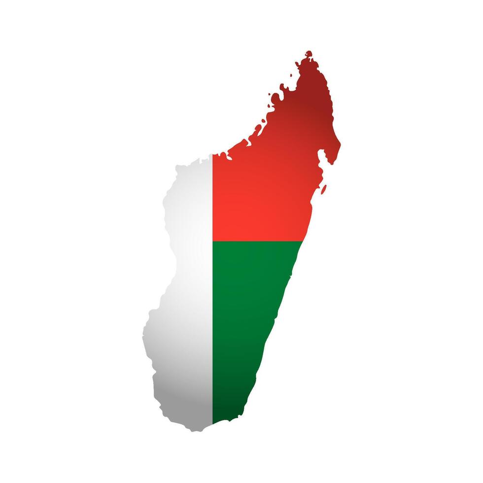 Vector Illustration with national flag with simplified shape of Madagascar map. Volume shadow on the map