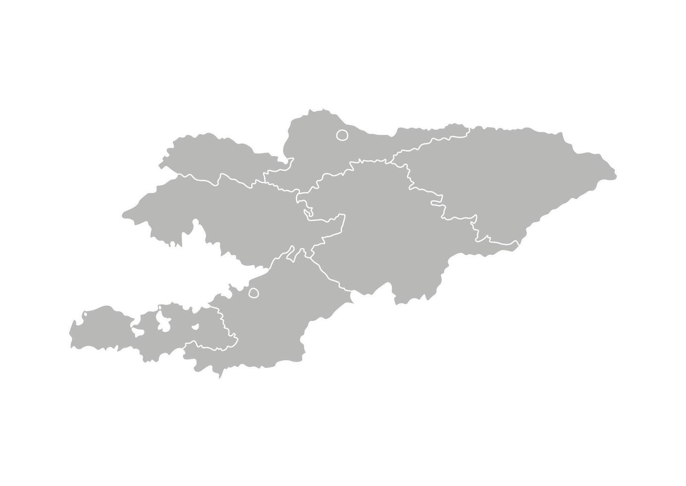Vector isolated illustration of simplified administrative map of Kyrgyzstan. Borders of the provinces, regions. Grey silhouettes. White outline.