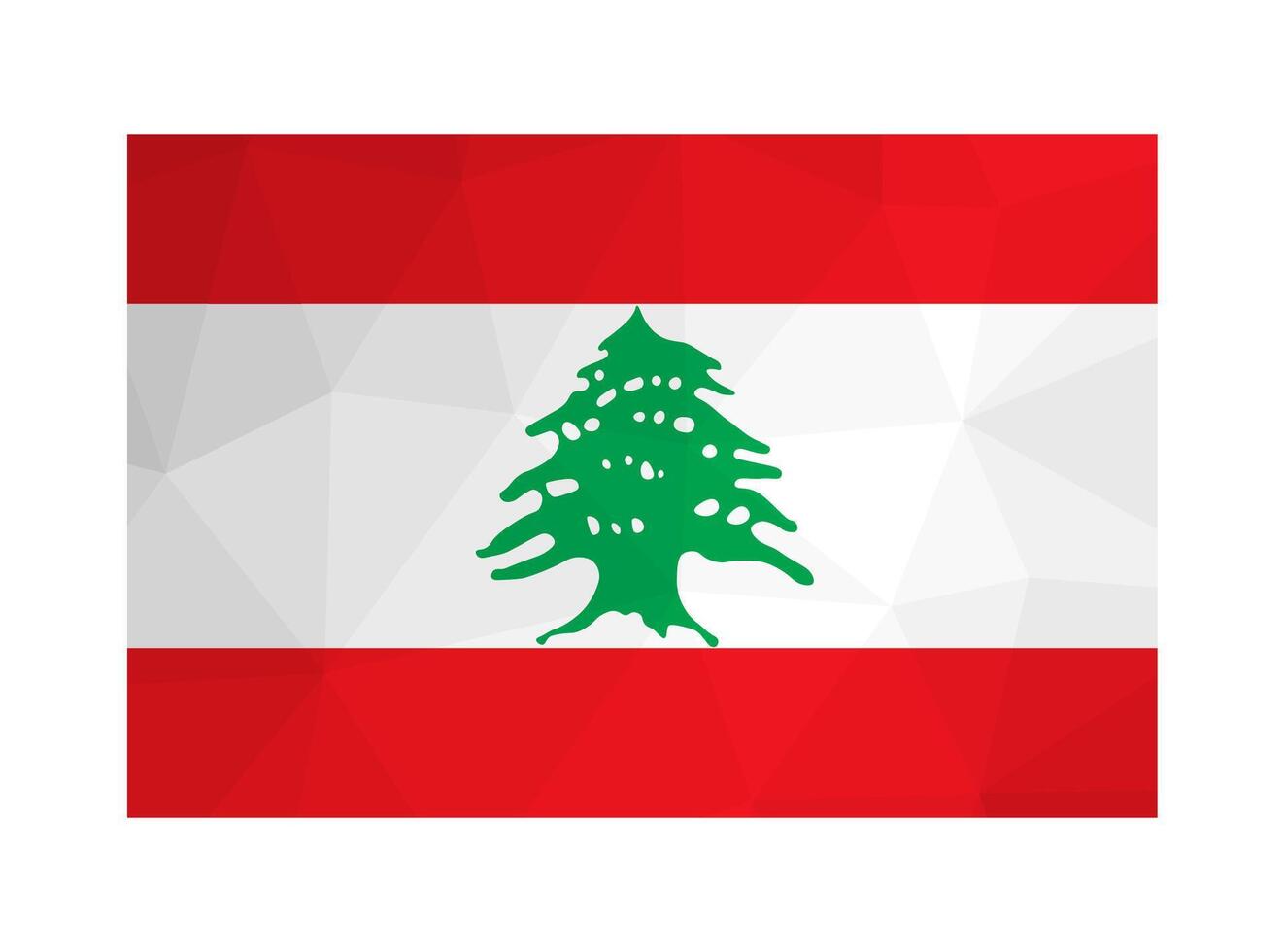 Vector isolated illustration. National Lebanese flag with white, red stripes and green cedar. Official symbol of Lebanon. Creative design in low poly style with triangular shapes. Gradient effect.