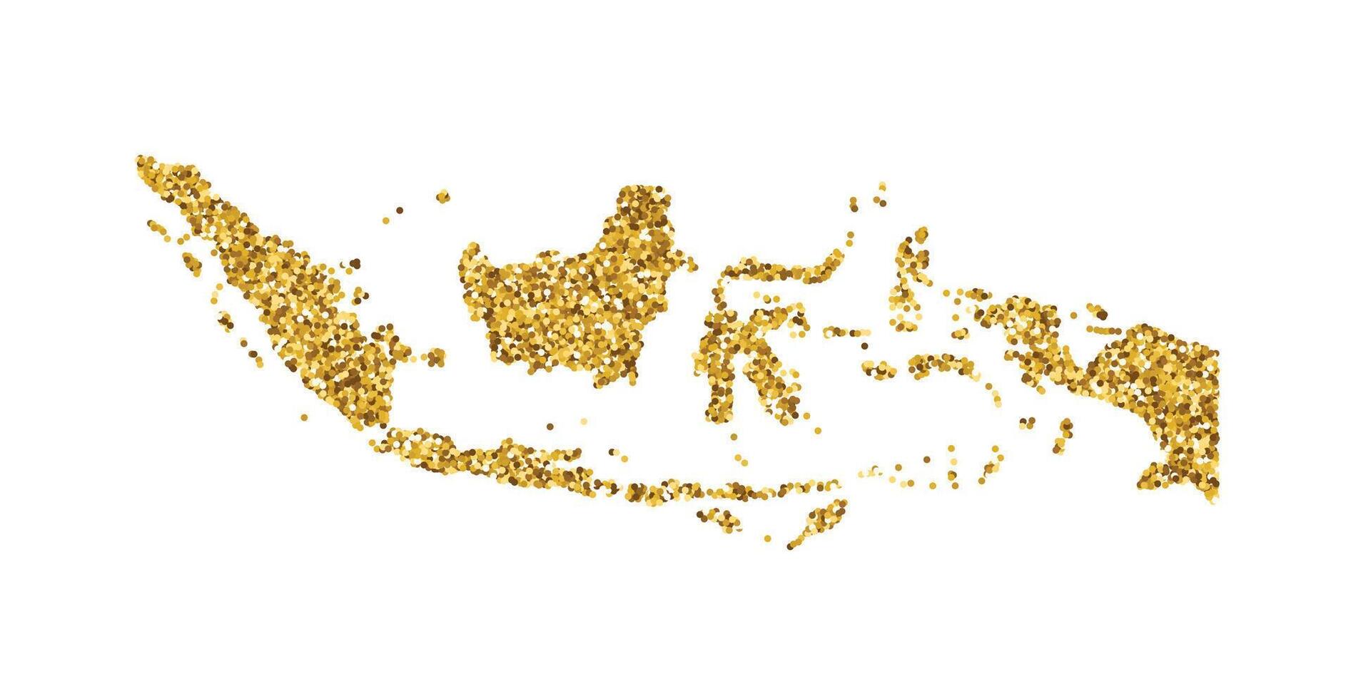 vector aislado ilustración con simplificado Indonesia mapa. decorado por brillante oro Brillantina textura. nuevo año y Navidad vacaciones' decoración para saludo tarjeta.