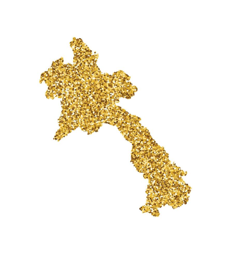Vector isolated illustration with simplified Laos map. Decorated by shiny gold glitter texture. New Year and Christmas holidays' decoration for greeting card.