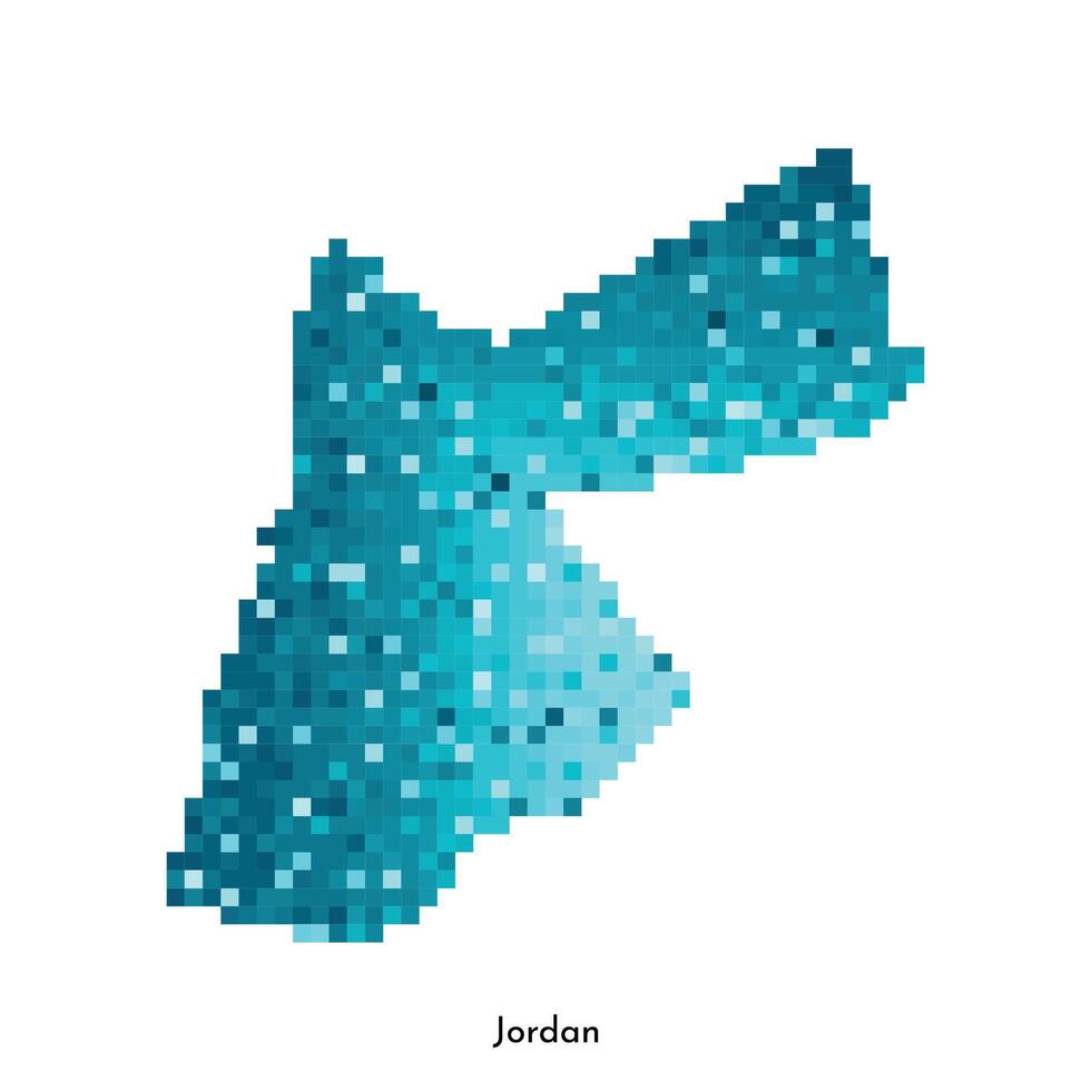 Vector isolated geometric illustration with simple icy blue shape of Jordan map. Pixel art style for NFT template. Dotted logo with gradient texture for design on white background