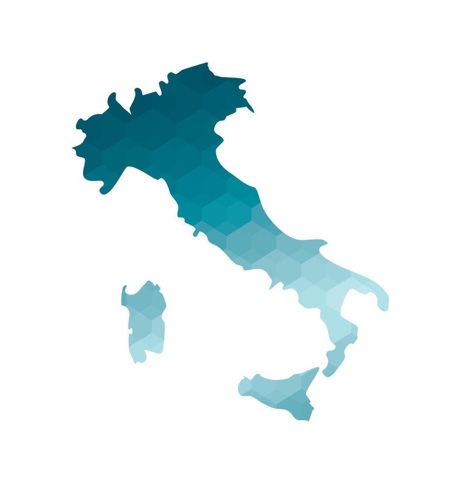 Vector isolated illustration icon with simplified blue silhouette of Italy map. Polygonal geometric style. White background.