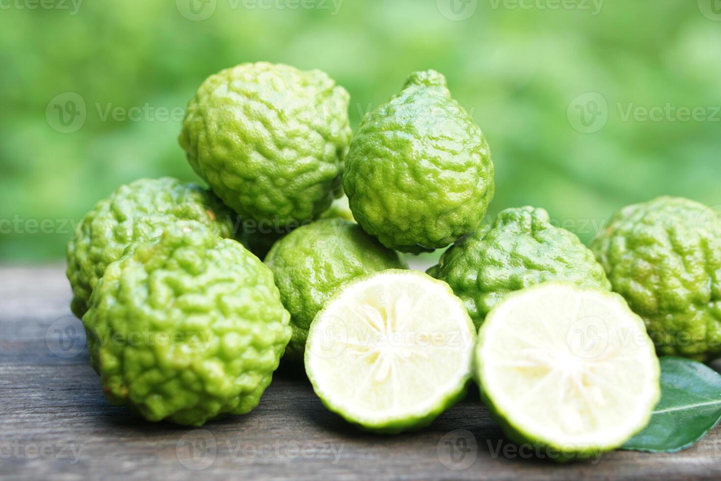Bergamot fruits or Kaffir lime. organic agriculture crops. Concept, herbal fruits with sour taste, can be cooked as food seasoning and use for spa , aroma. Medicinal herb. photo