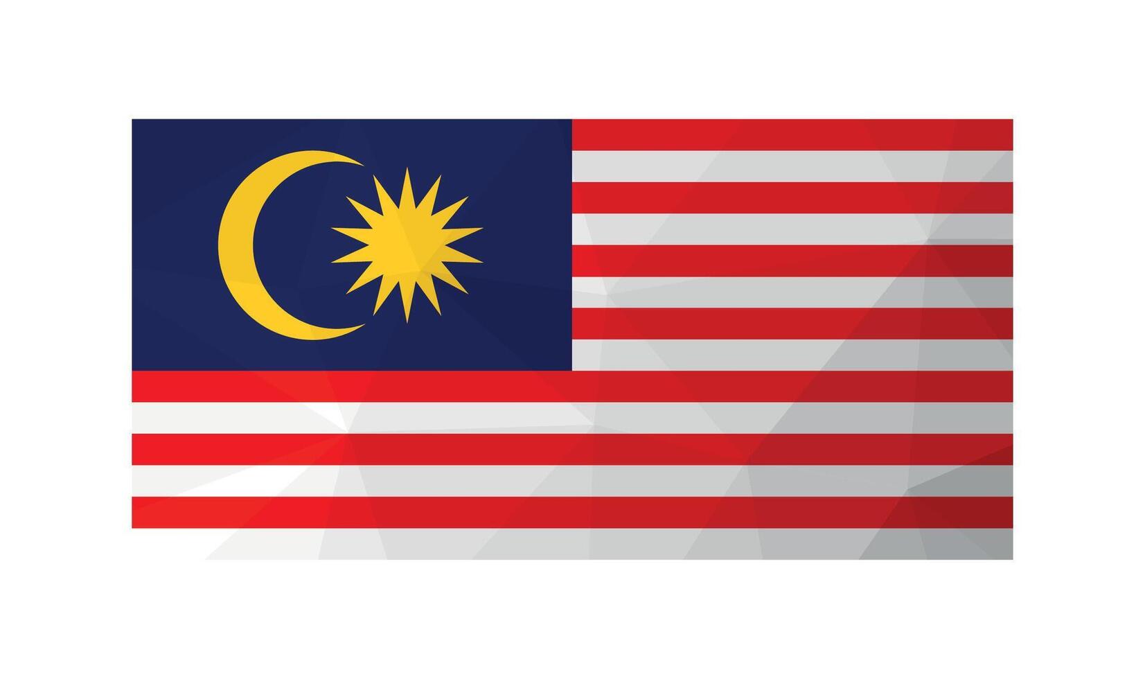 vector ilustración. oficial símbolo de Malasia. nacional bandera con rojo, blanco rayas y creciente con estrella. creativo diseño en bajo escuela politécnica estilo con triangular formas