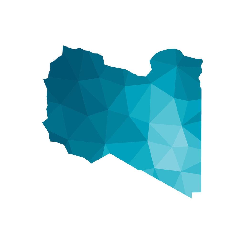 Vector isolated illustration icon with simplified blue silhouette of State of Libya map. Polygonal geometric style, triangular shapes. White background.