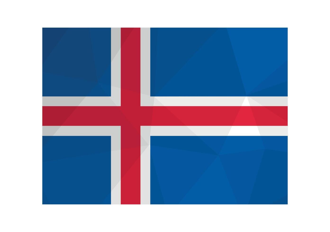 Vector illustration. Official symbol of Iceland. National Icelandic flag in blue, red, white colors. Creative design in low poly style with triangular shapes. Gradient effect