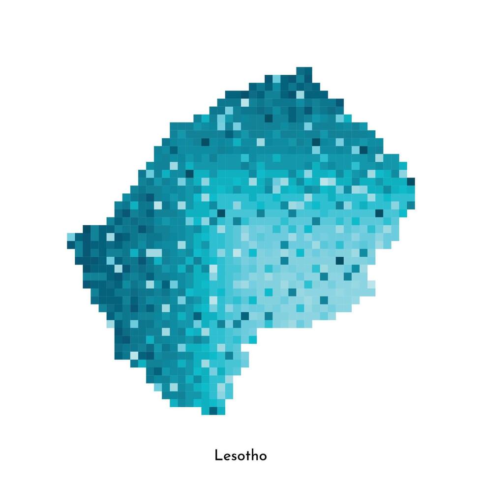 Vector isolated geometric illustration with simple icy blue shape of Lesotho map. Pixel art style for NFT template. Dotted logo with gradient texture for design on white background