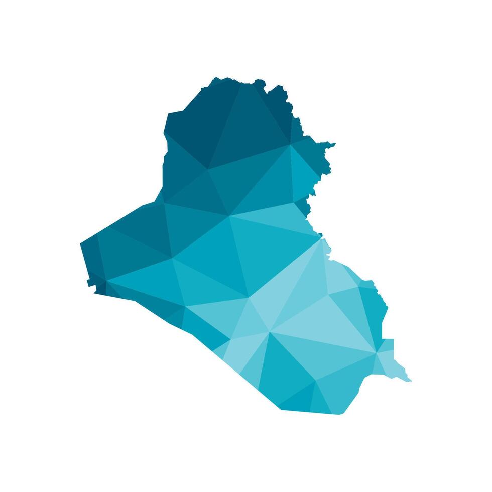 Vector isolated illustration icon with simplified blue silhouette of Republic of Iraq map. Polygonal geometric style, triangular shapes. White background.