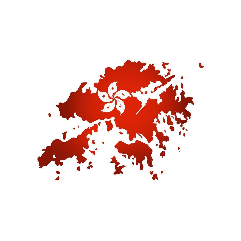 Vector Illustration with national flag with simplified  shape of Hong Kong map. Volume shadow on the map.