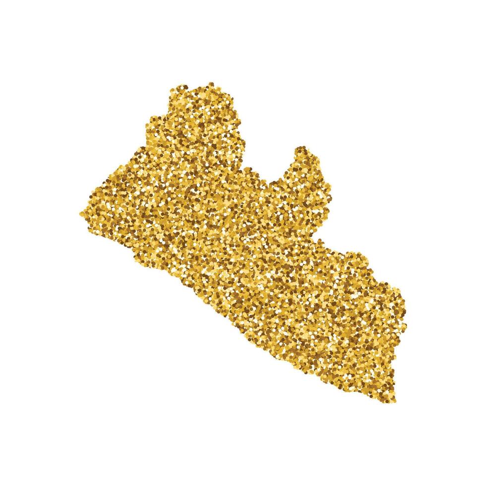 Vector isolated illustration with simplified Liberia map. Decorated by shiny gold glitter texture. New Year and Christmas holidays' decoration for greeting card.