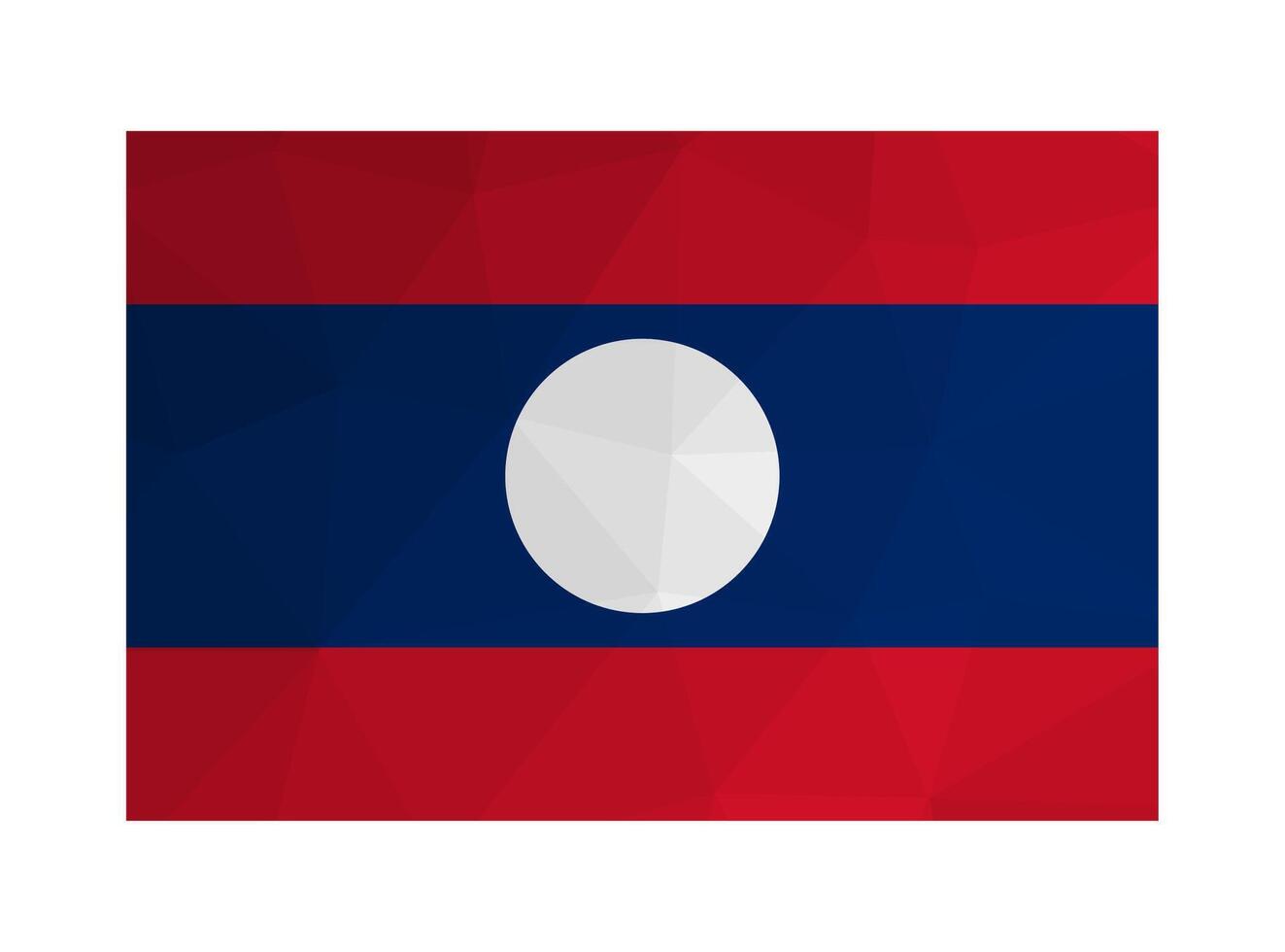 Vector isolated illustration. Official symbol of Laos. National flag with red and blue stripes, white disc. Creative design in low poly style with triangular shapes. Gradient effect.