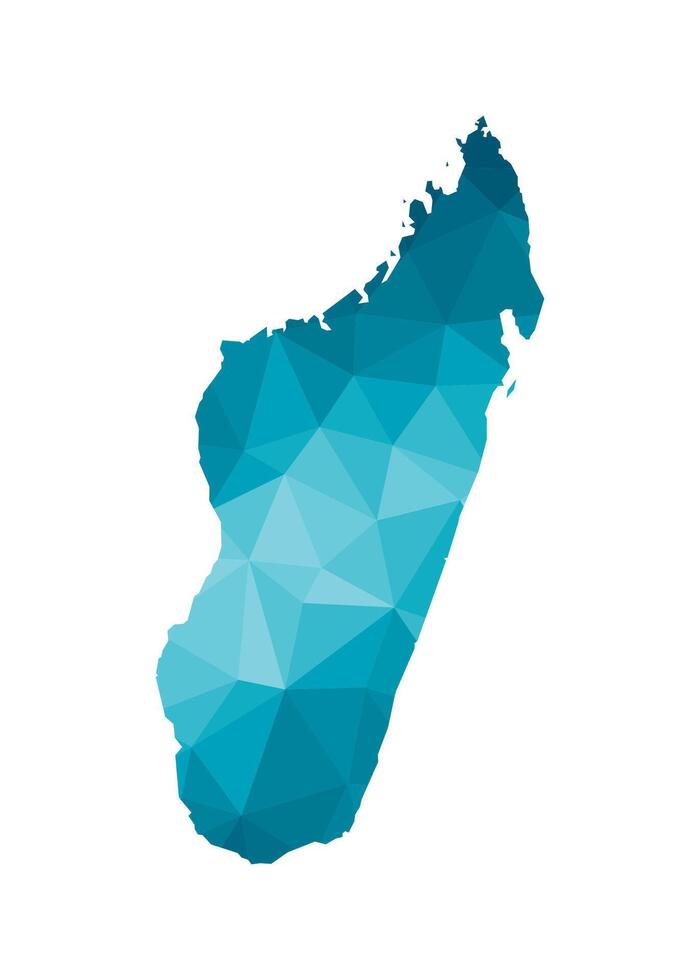 Vector isolated illustration icon with simplified blue silhouette of Republic of Madagascar map. Polygonal geometric style, triangular shapes. White background.