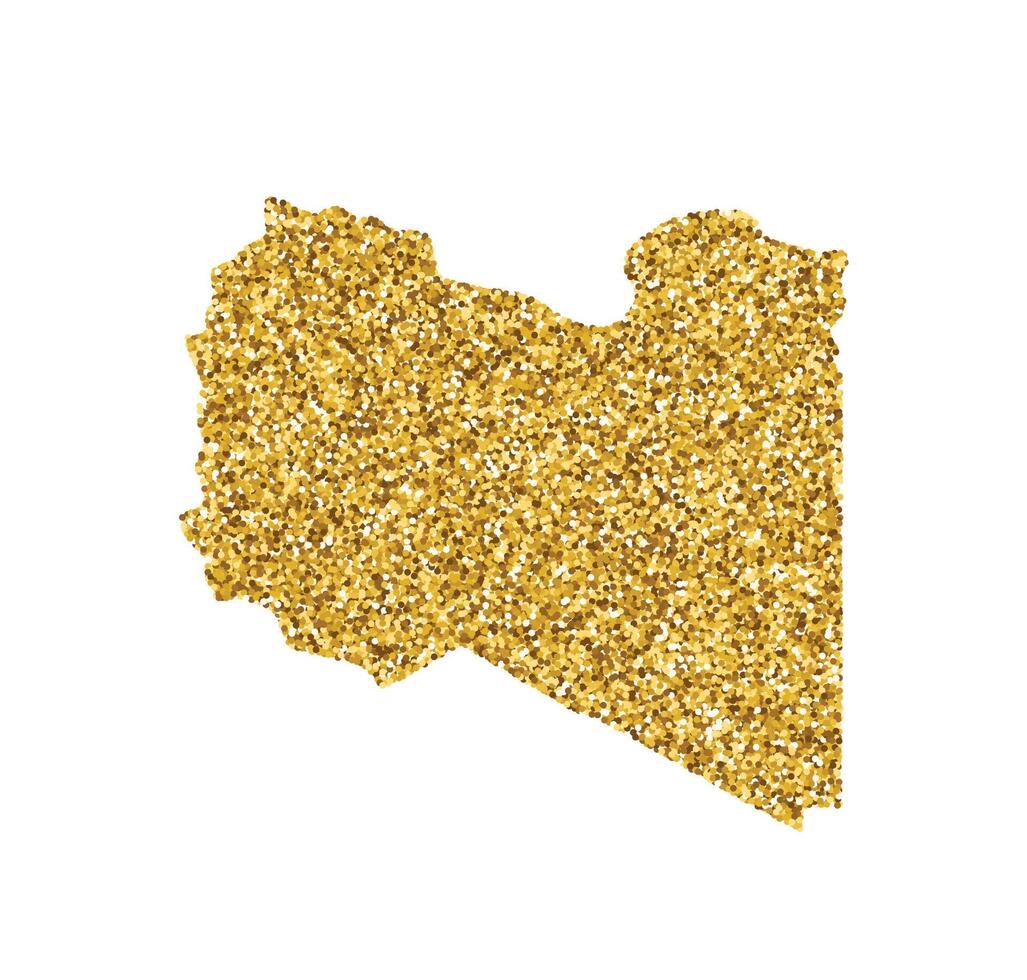 Vector isolated illustration with simplified Libya map. Decorated by shiny gold glitter texture. New Year and Christmas holidays' decoration for greeting card.