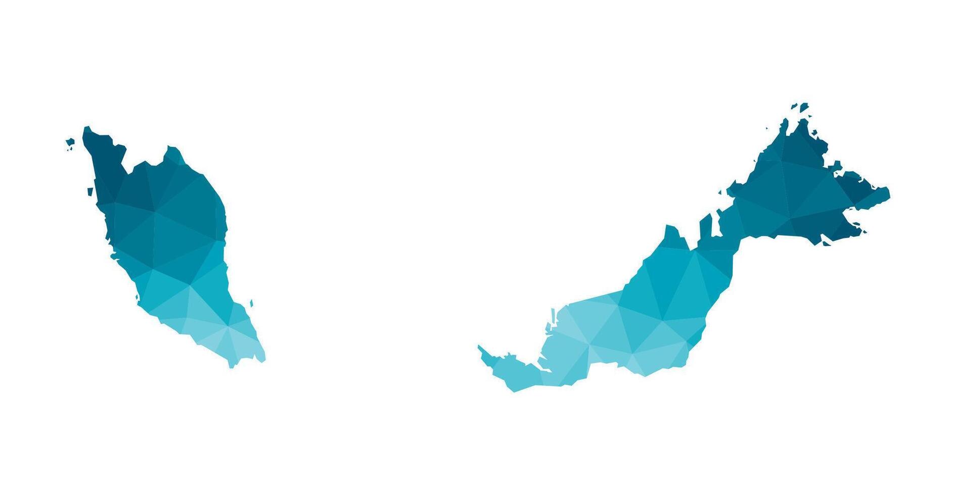 Vector isolated illustration icon with simplified blue silhouette of Malaysia map. Polygonal geometric style, triangular shapes. White background.