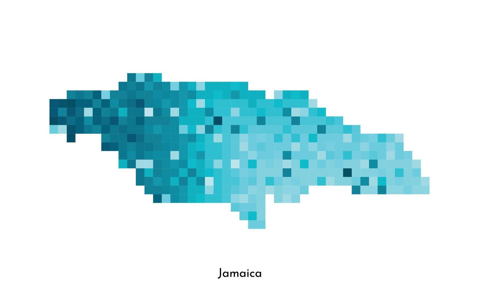 Vector isolated geometric illustration with simple icy blue shape of Jamaica map. Pixel art style for NFT template. Dotted logo with gradient texture for design on white background