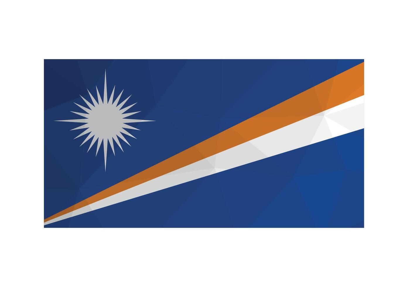 Vector illustration. Official ensign of Marshall Islands. National flag with white star on blue background. Creative design in low poly style with triangular shapes.