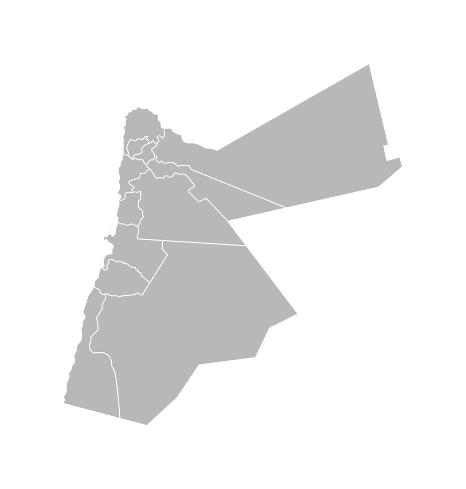 Vector isolated illustration of simplified administrative map of Jordan. Borders of the governorates, regions. Grey silhouettes. White outline.