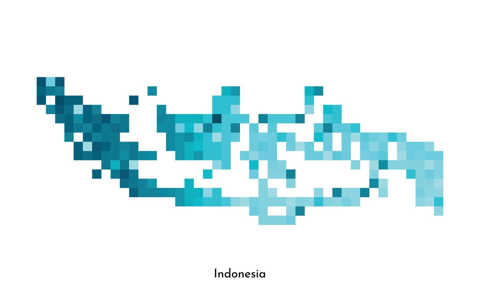 Vector isolated geometric illustration with simple icy blue shape of Indonesia map. Pixel art style for NFT template. Dotted logo with gradient texture for design on white background