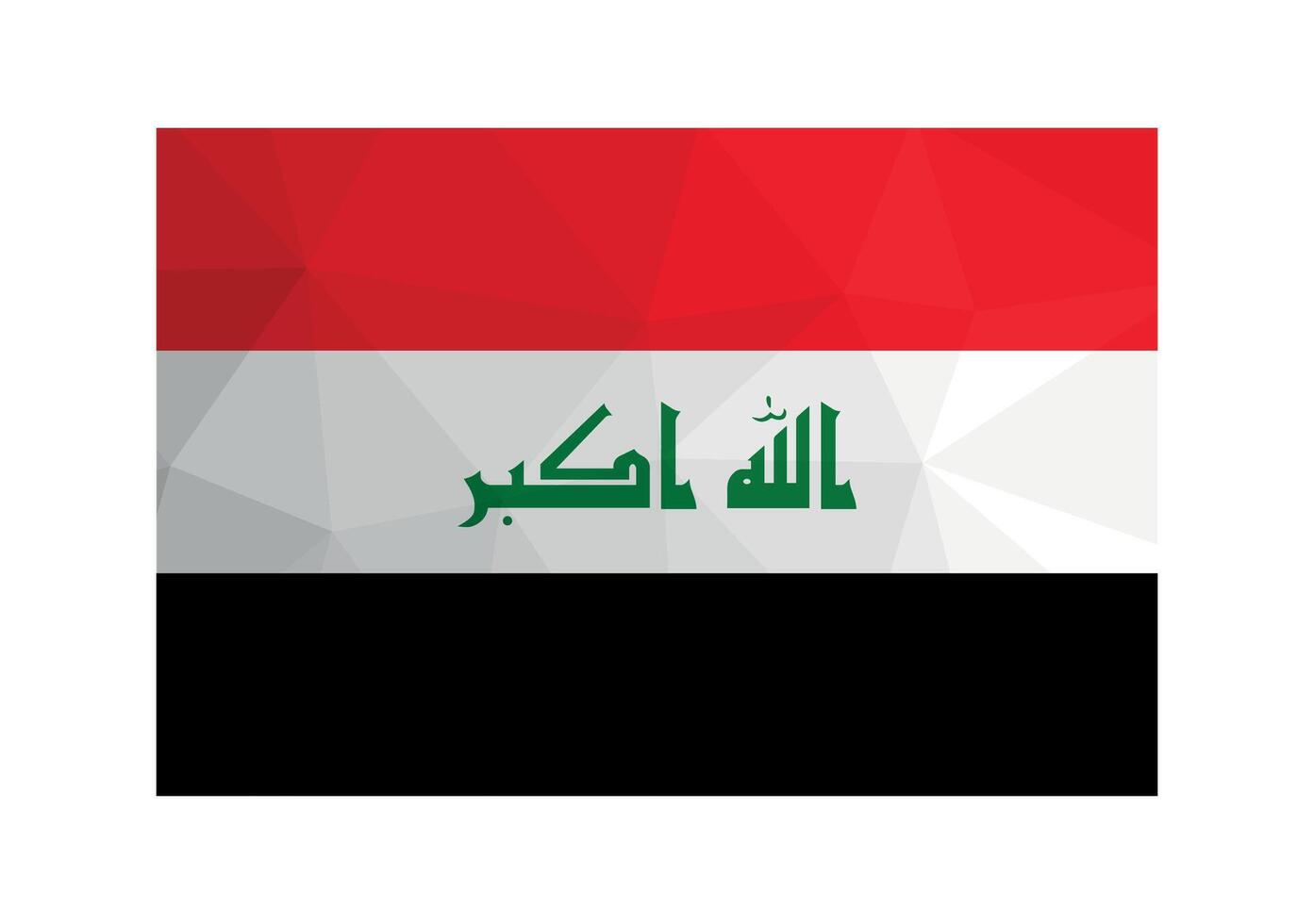Vector illustration. Official symbol of Iraq. National Iraqi flag in red, white, black colors. Creative design in low poly style with triangular shapes. Gradient effect