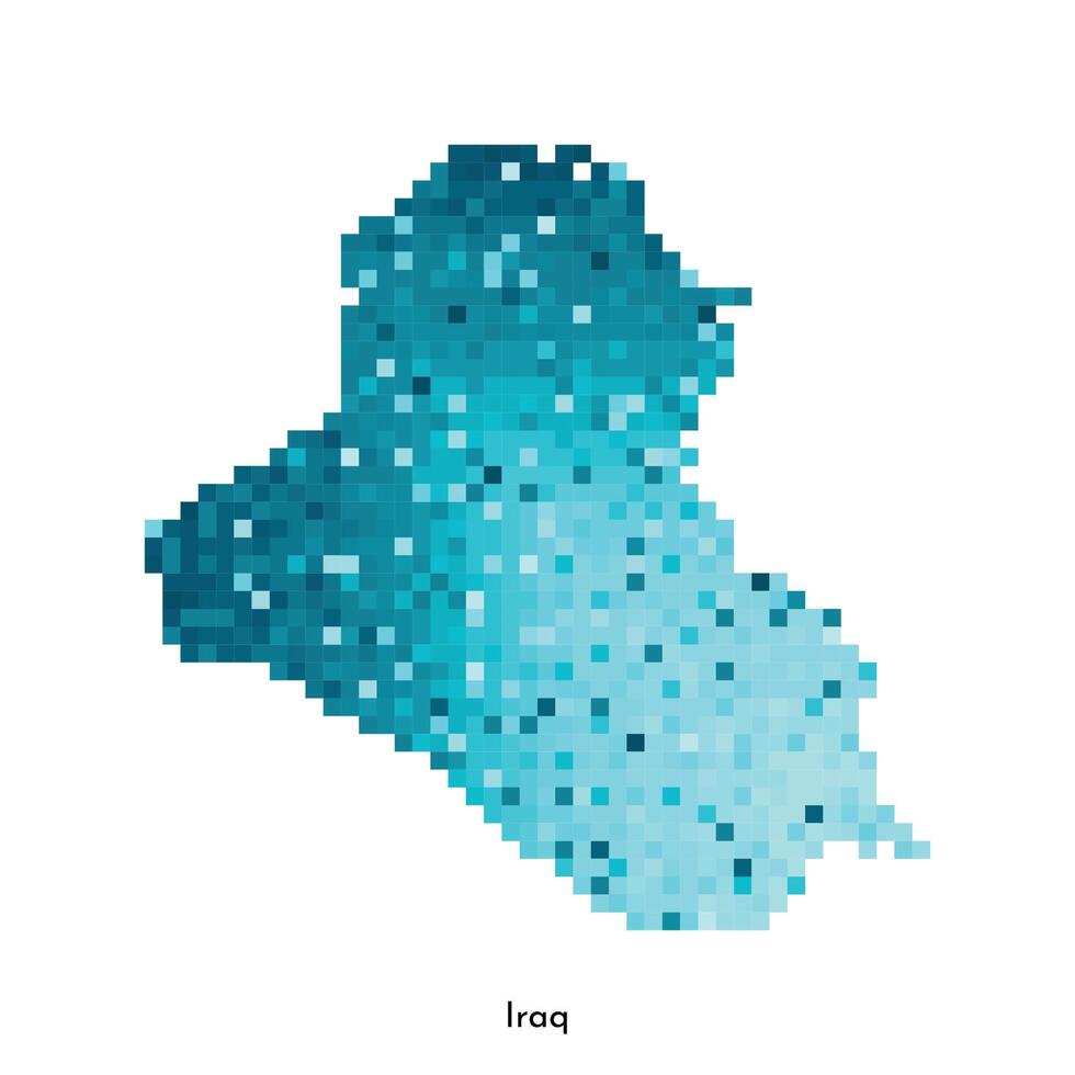 Vector isolated geometric illustration with simple icy blue shape of Iraq map. Pixel art style for NFT template. Dotted logo with gradient texture for design on white background