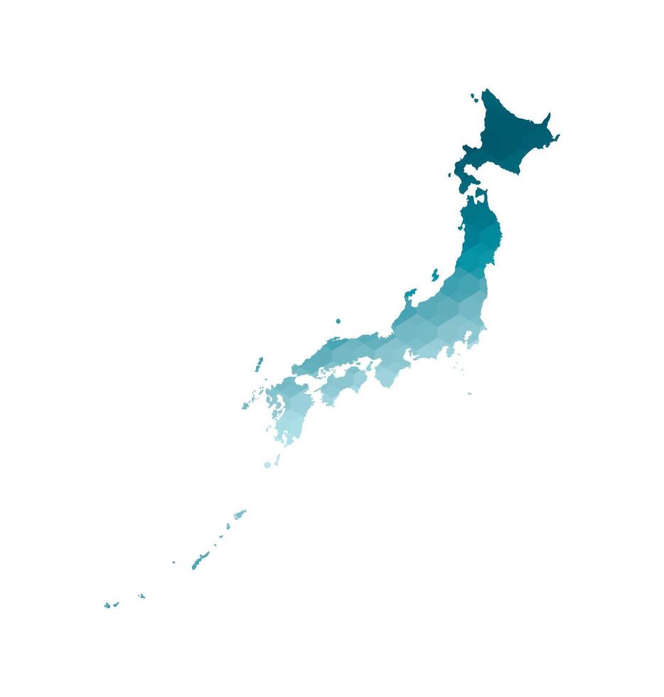 Vector isolated illustration icon with simplified blue silhouette of Japan map. Polygonal geometric style. White background.