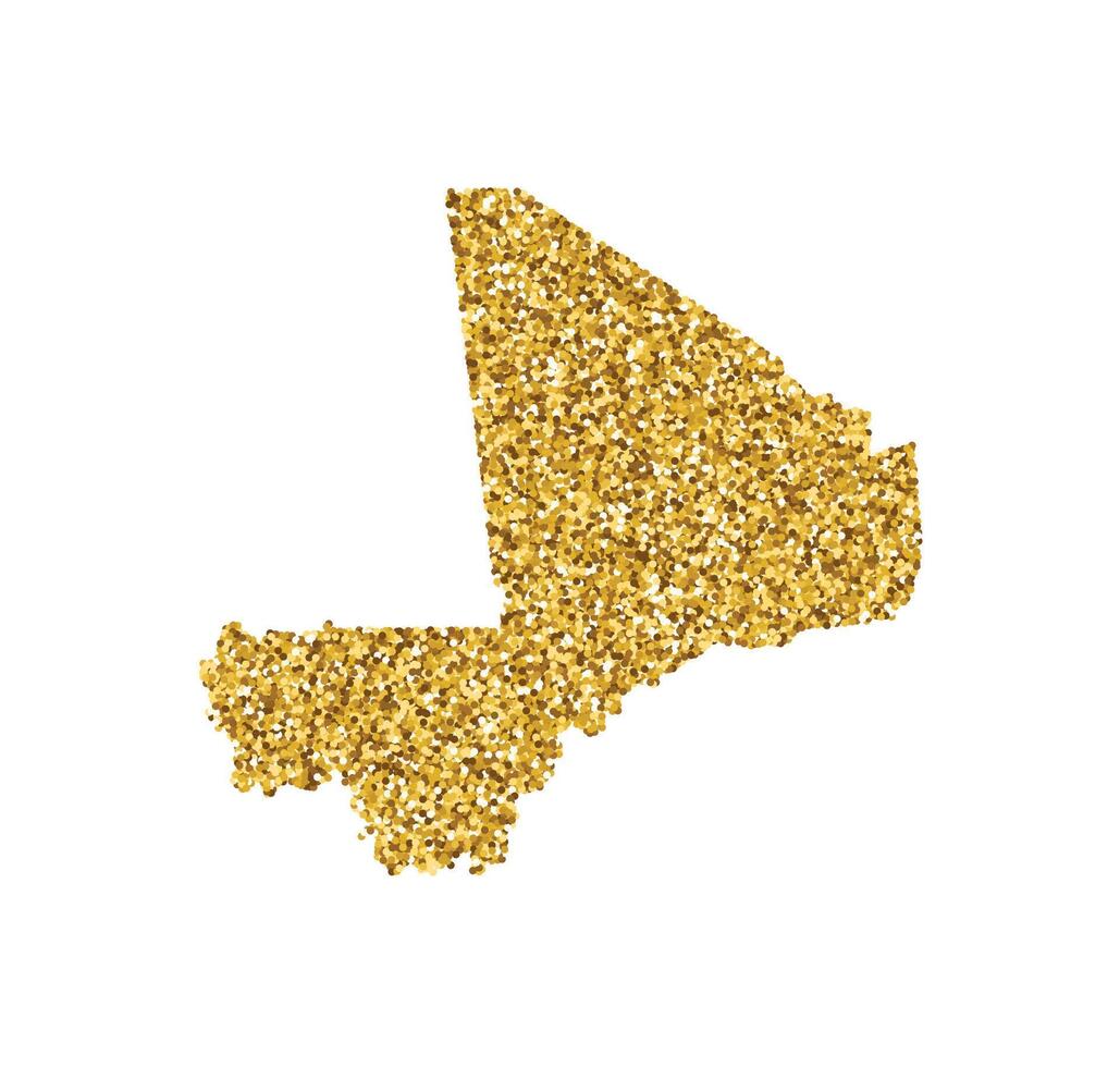 Vector isolated illustration with simplified Mali map. Decorated by shiny gold glitter texture. New Year and Christmas holidays' decoration for greeting card.
