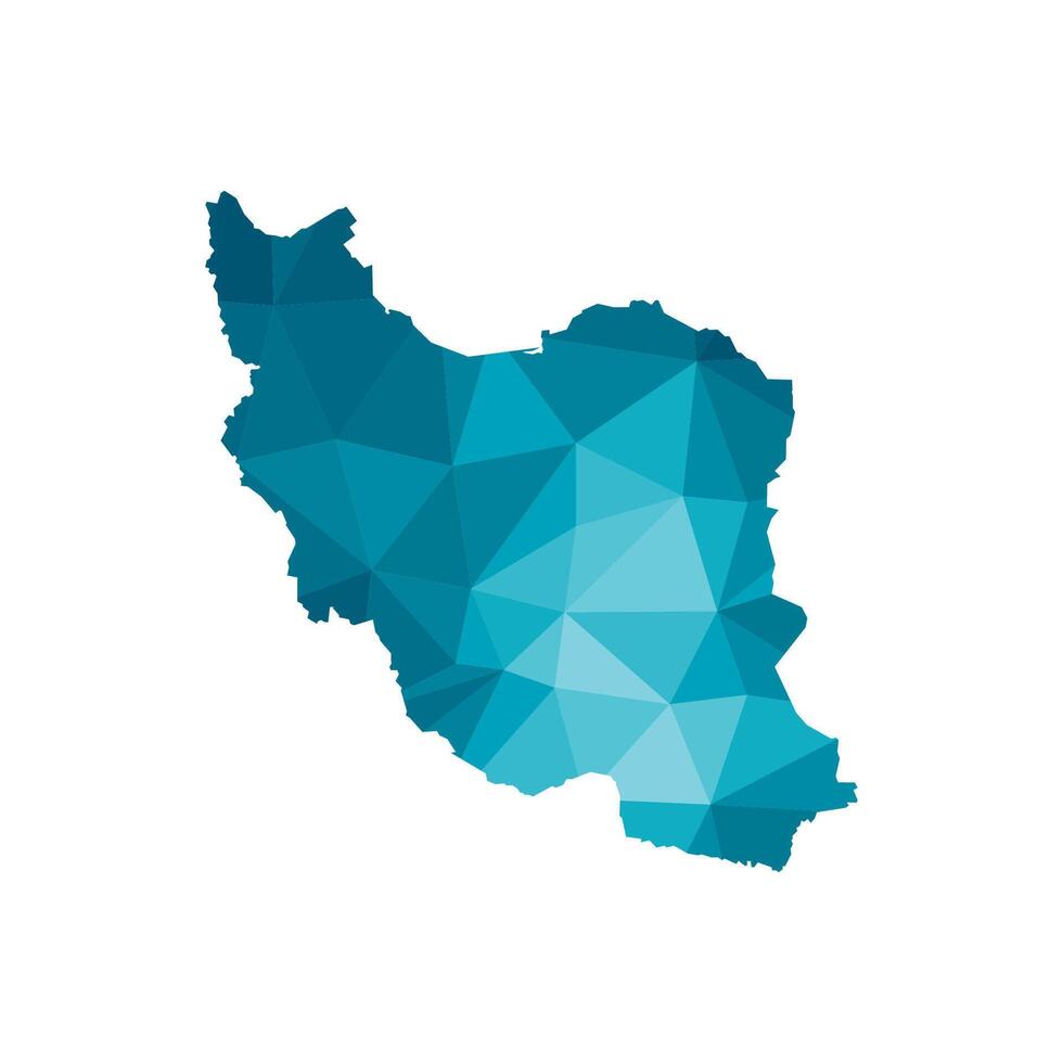 Vector isolated illustration icon with simplified blue silhouette of Islamic Republic of Iran map. Polygonal geometric style, triangular shapes. White background