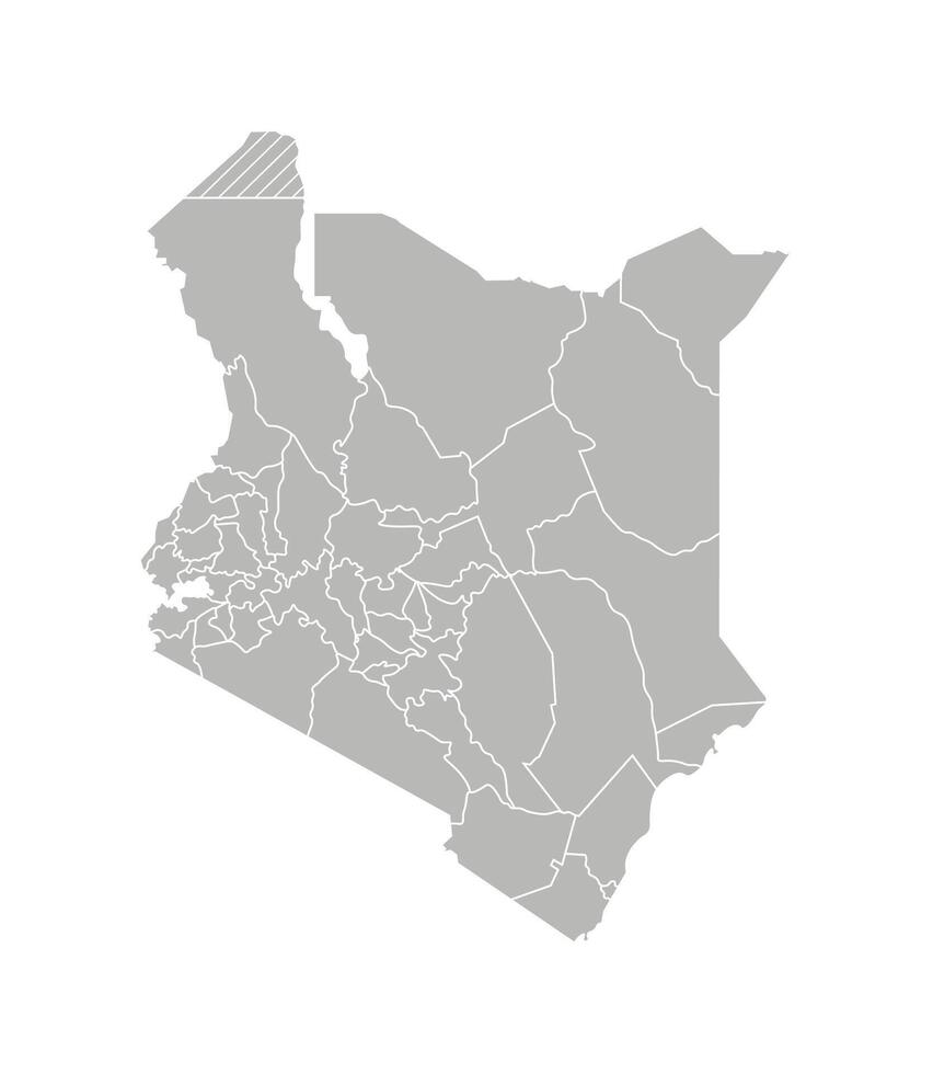Vector isolated illustration of simplified administrative map of Kenya. Borders and names of the counties, regions. Grey silhouettes. White outline