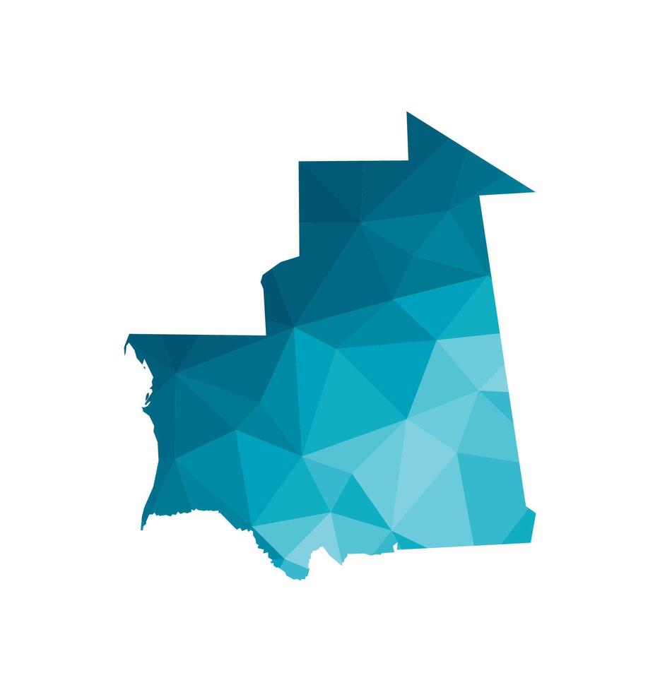 Vector isolated illustration icon with simplified blue silhouette of Mauritania map. Polygonal geometric style, triangular shapes. White background.