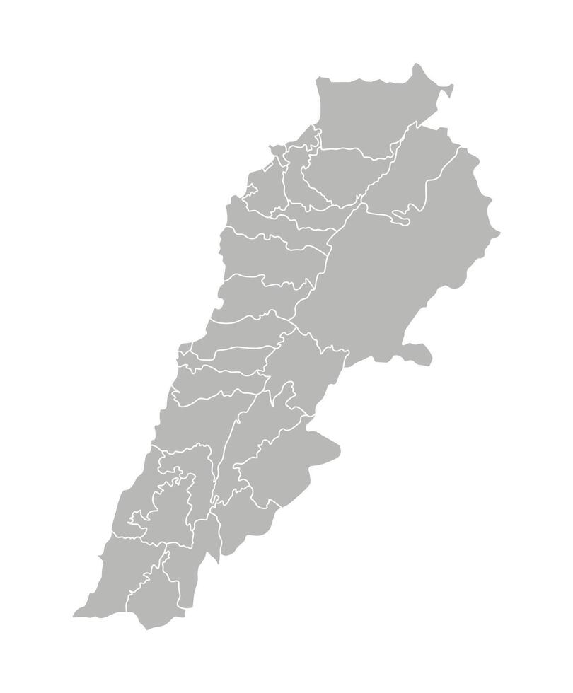 Vector isolated illustration of simplified administrative map of Lebanon. Borders of the districts. Grey silhouettes. White outline.