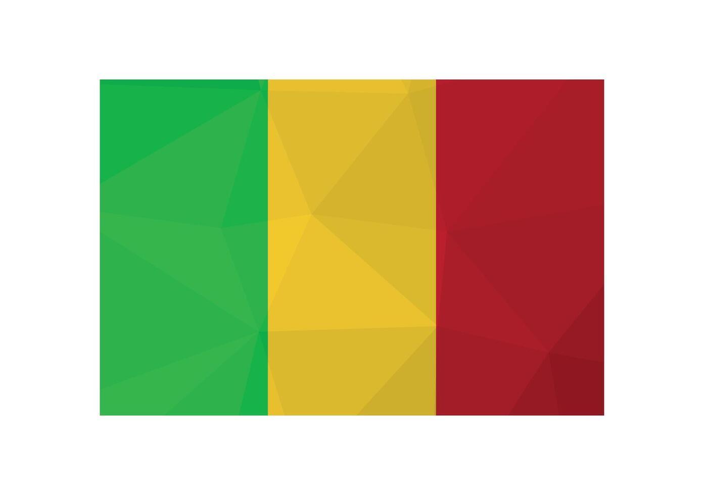 Vector illustration. Official symbol of Mali. National flag with green, yellow, red stripes. Creative design in low poly style with triangular shapes. Gradient effect