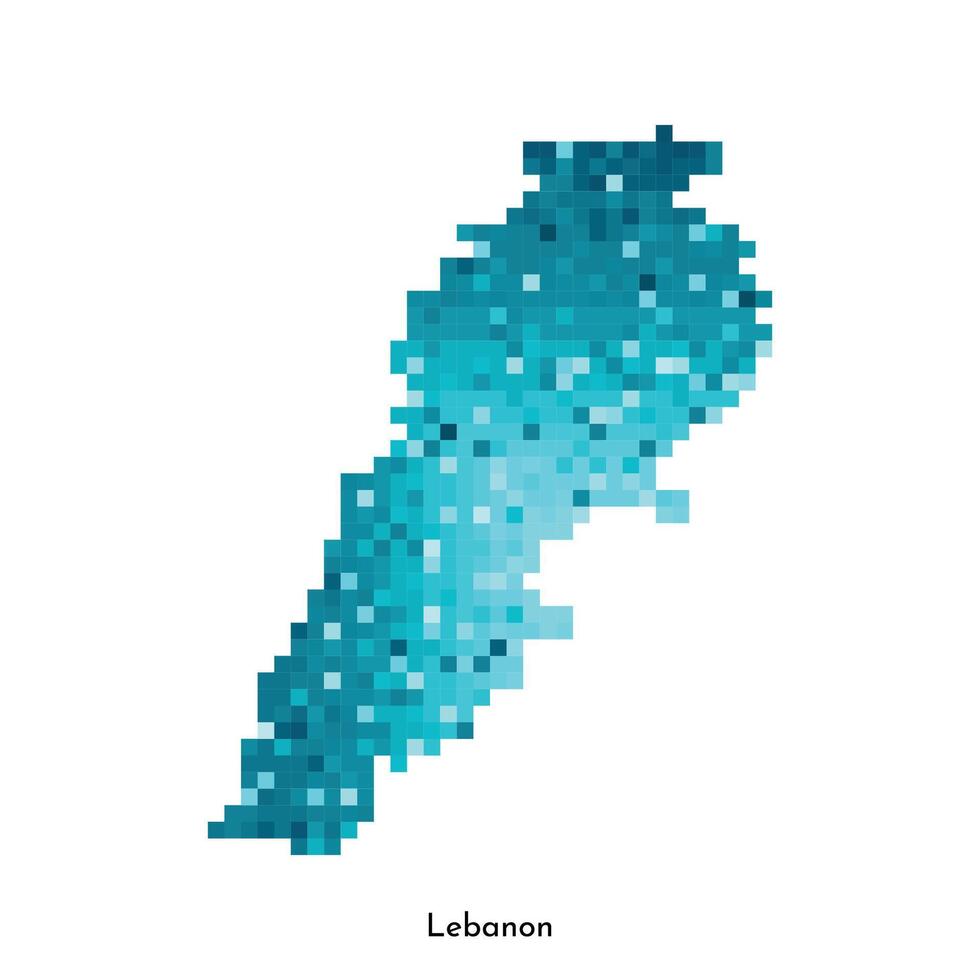 Vector isolated geometric illustration with simple icy blue shape of Lebanon map. Pixel art style for NFT template. Dotted logo with gradient texture for design on white background
