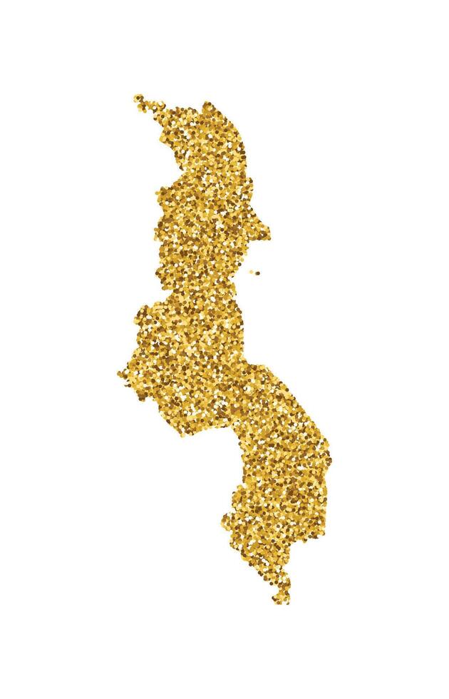 Vector isolated illustration with simplified Malawi map. Decorated by shiny gold glitter texture. New Year and Christmas holidays' decoration for greeting card.