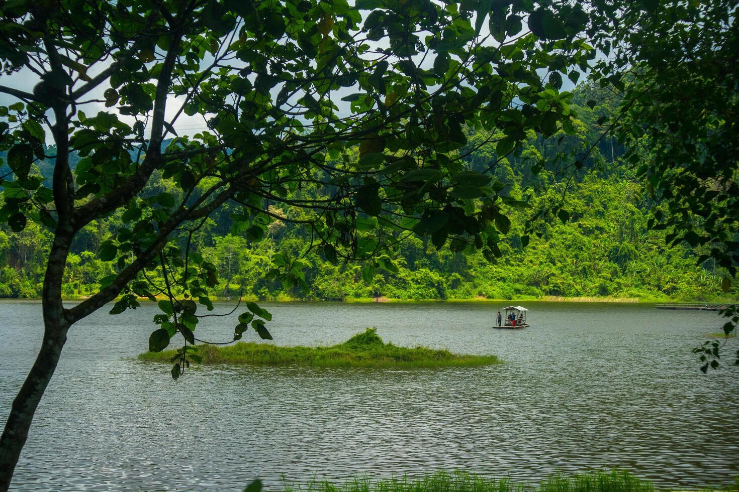 Situ gunung lake in indonesia. Forest lake under cloudy sky photo