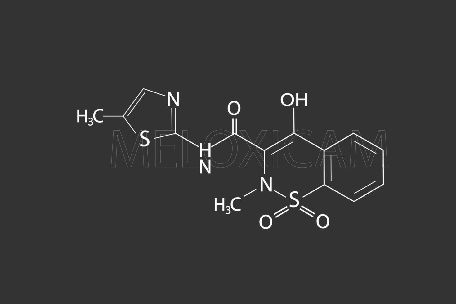 meloxicam molecular esquelético químico fórmula vector