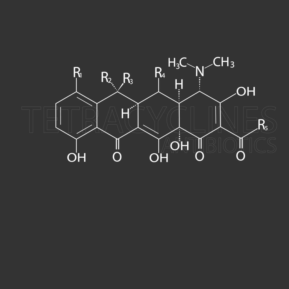 Tetracyclines antibiotics molecular skeletal chemical formula vector