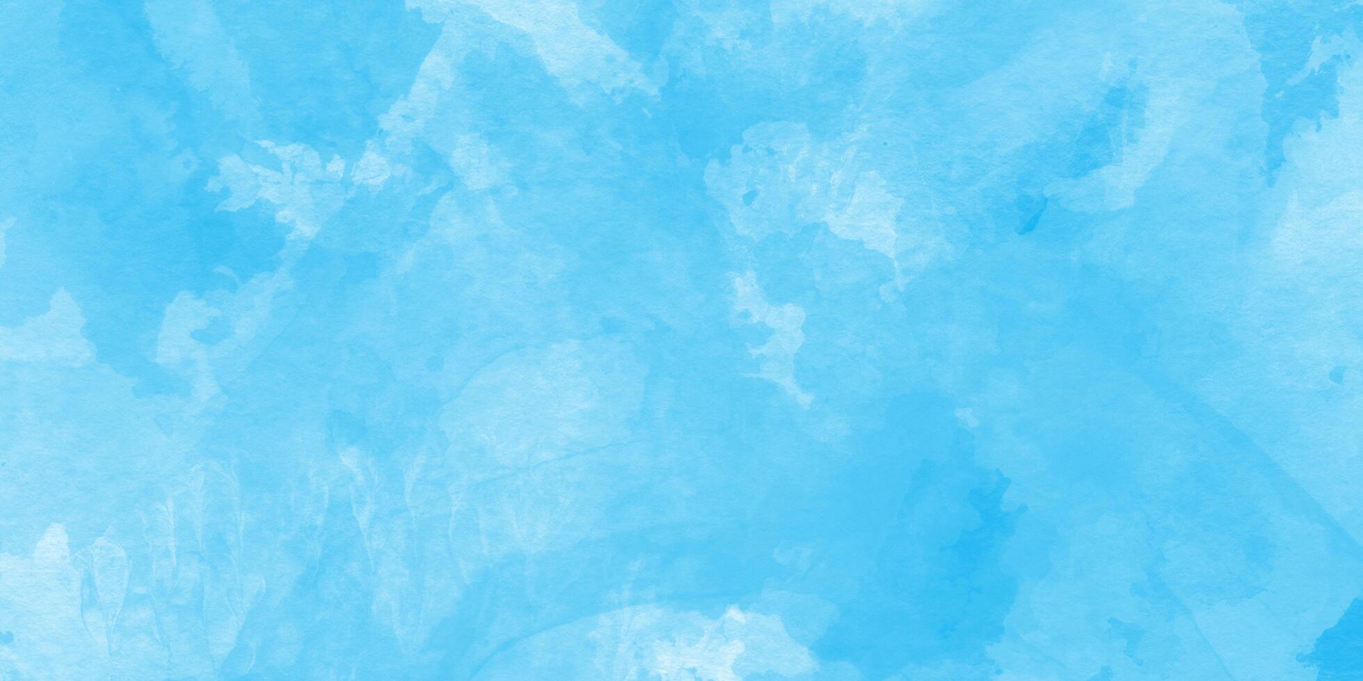 Soft sky blue paint aquarelle hand-painted watercolor background with watercolor stains, creative blue design with blue marble texture background used as cover, card, presentation and decoration. photo